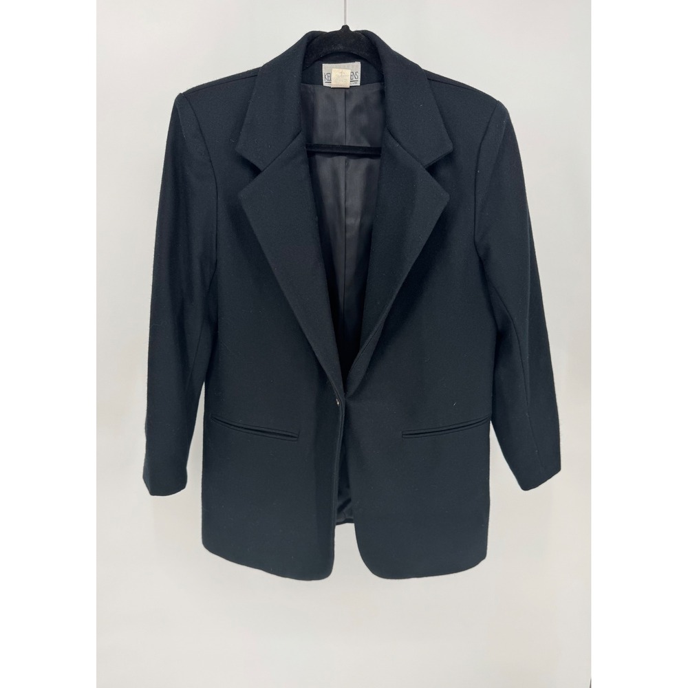 Kelly Stevens LTD Womens Vintage 100% Wool Blazer Black Single Button Size 10